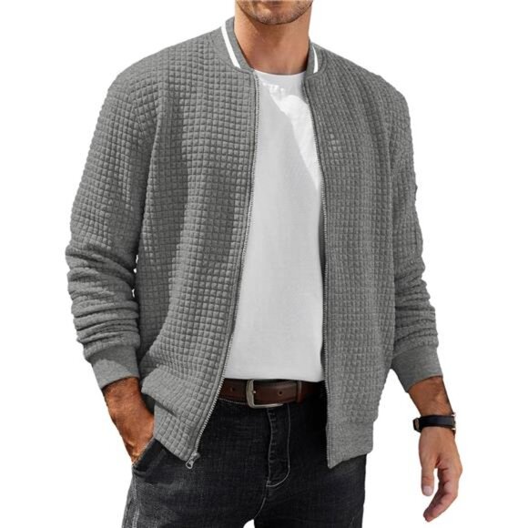 Mens Casual Jacket Lightweight Bomber Coat Grey - Picture 1 of 6